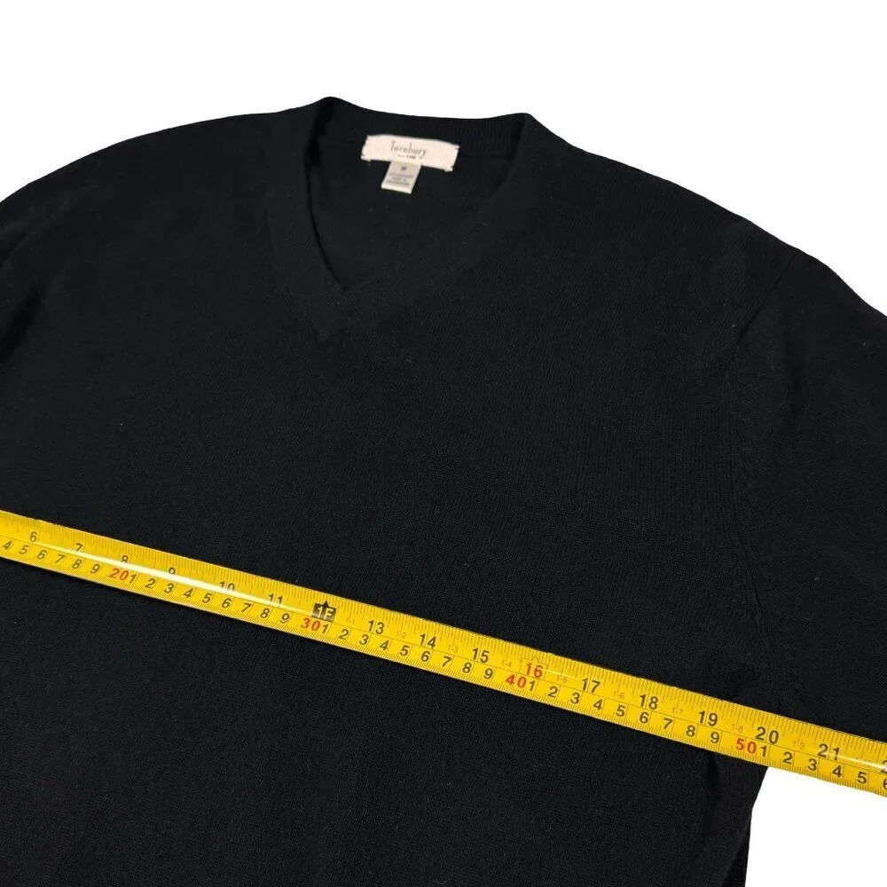 Turabury 100% Cashmere Mens V Neck Sweater Sz M Black Minimalist Preppy Work